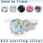 czrdm silver ear studs with round prong set cz stone