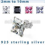 czsqm silver ear studs with square prong set cz stone