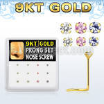 d9gsc12 box w 12 pc of 9kt gold nose screw w 1.5 2mm color czs