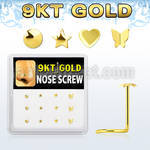 d9gsc4 box w 12 pcs of 9kt gold nose screws w assorted shapes