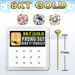 d9gys17 9kt gold bend it nose stud w 2mm round mixed cz