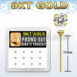 d9gys19 9kt gold bend it nose stud w 2mm round clear cz