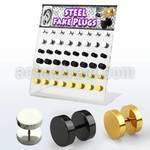 dacb105 polished and black gold anodized 316l steel fake plugs