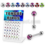 dacb10 board of 316l tongue barbell w jewel steel ball