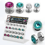 dacb122 board of 24 steel fake plug w ferido swarovski crystal