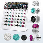 dacb134 board of 48 steel fake plugs w ferido swarovski crystals