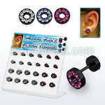 dacb137 black anodized 316l steel fake flesh tunnels w crystal