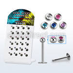 dacb156 display w 316l steel labrets w a tiny 2 5mm jewel ball