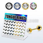 dacb17 board of pvd 316l tongue barbelll w jewel steel ball