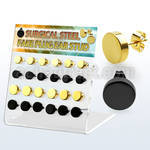 dacb191 display w 12 prs black gold steel fake plug ear studs