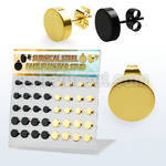 dacb197 display w 20 prs black gold steel fake plug ear studs