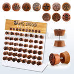dacb219 display w 48 pcs of assorted logo wood fake plugs