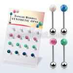 dacb222 display w steel tongue barbell w 6mm synthetic opal ball