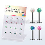 dacb224 display w 316l steel labrets w 3mm synthetic opal ball