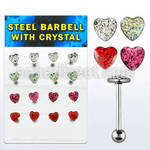 dacb35 board of 316l tongue barbell w heart multi crystal top