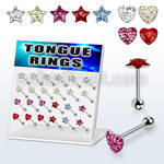 dacb36 board of 316l tongue barbell w heart star crystal top