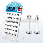 dacb73 board of 316l steel labret with 3mm balls cones