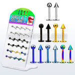 dacb75 board of plain anodized 316l labret with balls cones