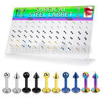 dacb86 board of plain anodized steel labret w balls cones