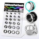 dapg171 display w 316l steel flesh tunnel w multi crystal rim