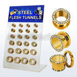 dapg56c board of gold pvd 316l steel flesh tunnel crystal rim