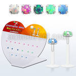 dbilpo3 display w bio flex labret w prong set 3mm synthetic opal