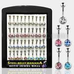 dbnj3 316l steel belly banana with bezel jewel steel ball