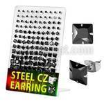 deqzg2 316l steel ear stud w black square prong cz stone