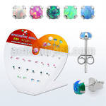 devpo25 display silver ear studs w prong set synthetic opal top