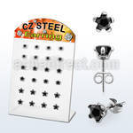 dezstk 316l steel earring stud with black star prong cz