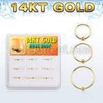 dg14nh1 box w 9 solid 14k gold endless nose hoops w ball