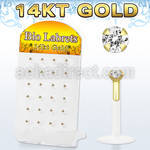 dgbizc bioflex labret w push in 14kt gold top w prong cz