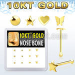 dginb9 10kt gold nose bone with assorted shaped tops