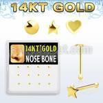 dgnb10 14kt gold nose bone with star heart and disc gold tops