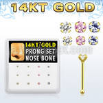 dgnb12 box w 14kt gold nose bones w 1 5 2 mm round cz tops