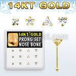 dgnb13 box w 14kt gold nose bones w 3 mm special shape cz tops