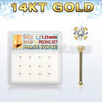 dgnb22 box w 12 pcs. of 14kt gold nose bones w 1.25mm clear cz 