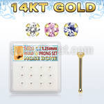 dgnb23 box w 14kt gold nose bones w 1.25mm round cz 