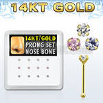 dgnb2 14kt gold nose bone with prong round cz stone
