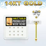 dgnb3 14kt gold nose bone with 3mm prong clear cz heart