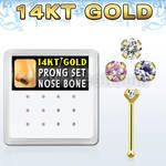 dgnb4 14kt gold nose bone with 1 5mm prong round cz stone