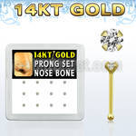 dgnb6 14kt gold nose bone with 2mm prong clear round cz stone