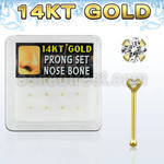 dgnb7 14kt gold nose bone with 1 5mm prong round cz stone