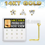 dgsc9 box w 12 pcs of 14kt gold nose screw w clear assorted cz