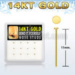 dgys24 box w 14kt gold bend it nose stud 22g w round flat top