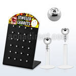 display w 24 bio flex labrets w 3mm clear jewel ball top 