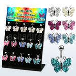 dmix15b display w steel belly bananas w multi crystal butterfly