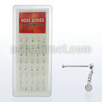 dnbdc1 box of silver nose bones w ball dangling clear crystal