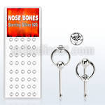 dnbrc1 box of silver nose bones w clear crystal on slave hoop