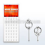 dnbrc5 silver nose bones with clear crystals on slave hoop